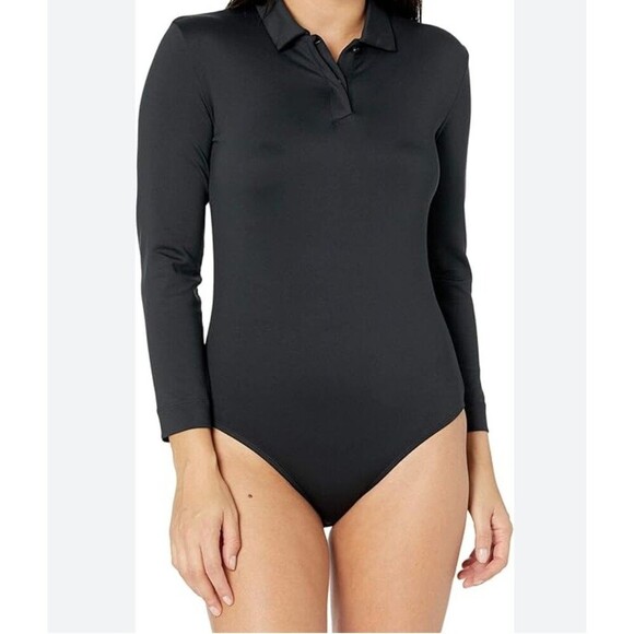 Nike DRI-FIT Forever Tucked Womens Polo Bodysuit Size Small Black - Picture 10 of 10